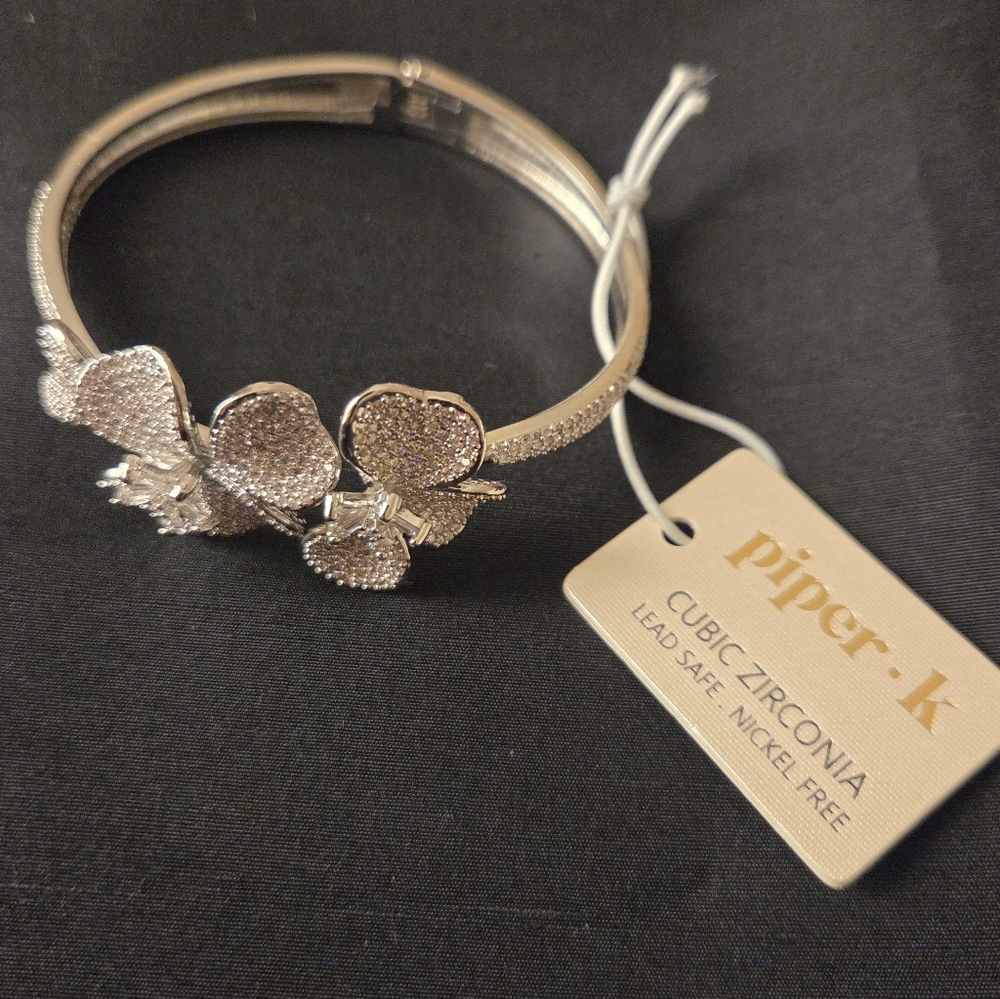 NEW WOMENS PIPER K STAINLESS STEEL WITH FLOWERS & CUBIC ZIRCONIA BRACELET - Picture 1 of 4